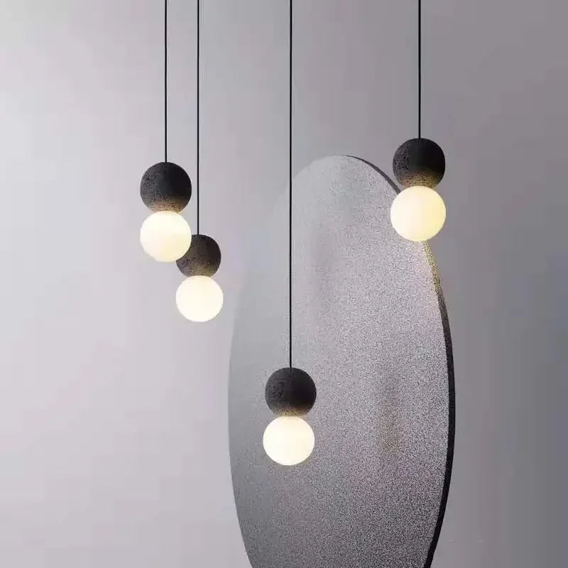Afralia™ Terrazzo Cement Ball Pendant Light Chandelier