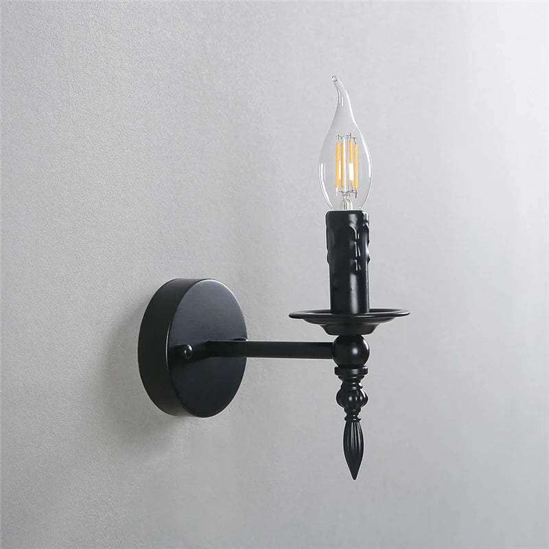 Afralia™ Nordic Vintage Iron Wall Sconces, Black LED E14 Lights, American Retro Loft Fixtures