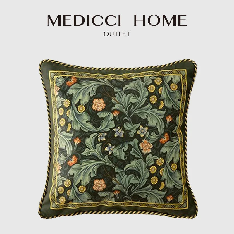 Afralia™ Acanthus Scroll Leaves Velvet Accent Pillow Case Luxury Vintage Emerald Green Decor