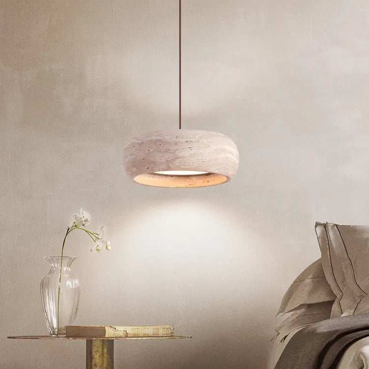 Afralia™ Natural Stone Art Pendant Light Yellow Travertine LED Chandelier