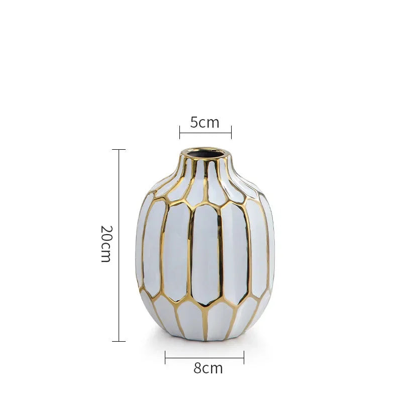 Afralia™ White Gilt Stripes Ceramic Vase - Modern Home Decor & Office Craft