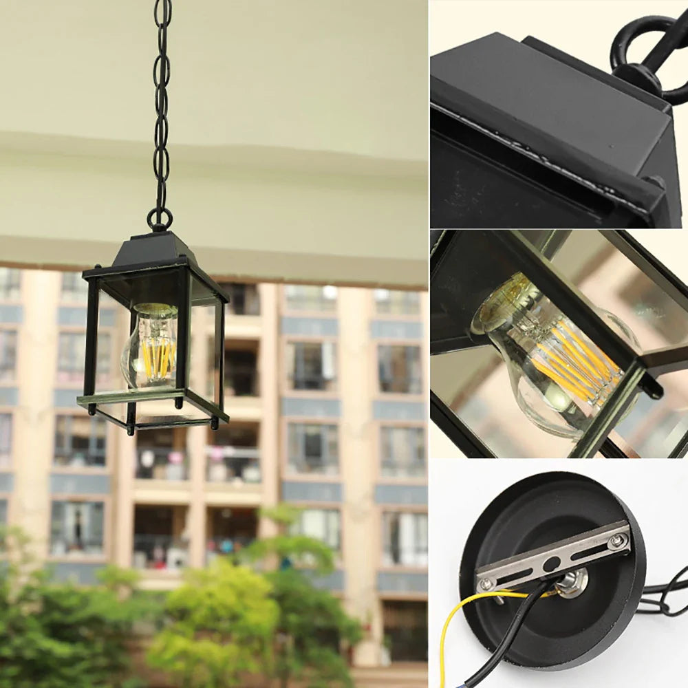 Afralia™ Vintage Glass Chandelier Outdoor Pendant Lamp Balcony Hanging Light