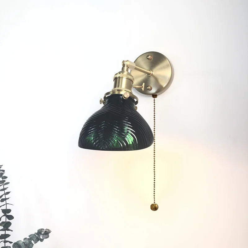 Afralia™ Green Glass Copper LED Wall Lamp Sconce Modern Nordic Design