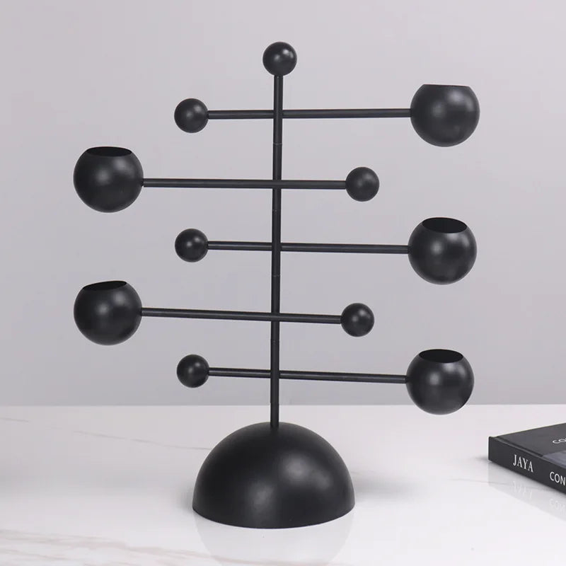 Afralia™ Geometric Rotate Candle Holder Black Candelabrum for Home Decor