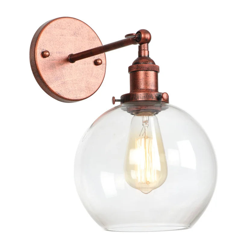 Afralia™ Glass Globe LED Wall Sconce Modern Industrial Rustic Vintage Bedside Lamp