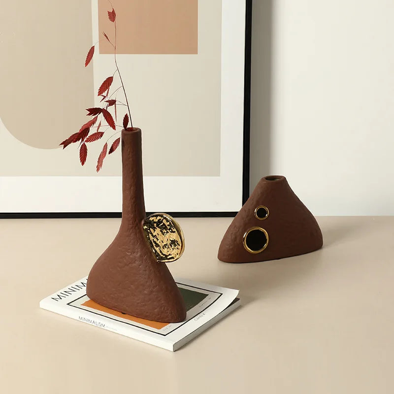 Afralia™ Geometric Triangle Ceramic Vase Flower Arrangement Home Decoration Art