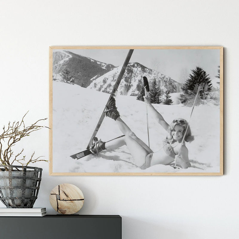 Afralia™ Vintage Ski Photo Print Canvas Painting for Winter Sports Wall Art Decor