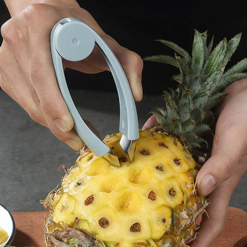 1pc Stainless Steel Pineapple Peeler Strawberry Huller Fruit Stem Remover Leaf Peeler Metal Slicer Kitchen Gadgets (Sky-blue)