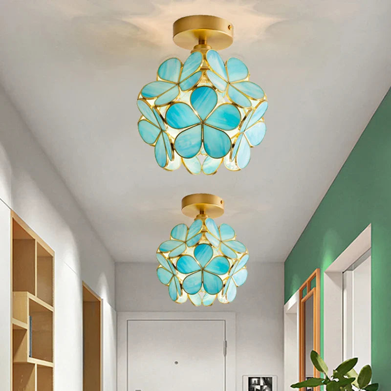 Afralia™ Nordic Flower Ball LED Ceiling Lights Copper Glass Chandelier