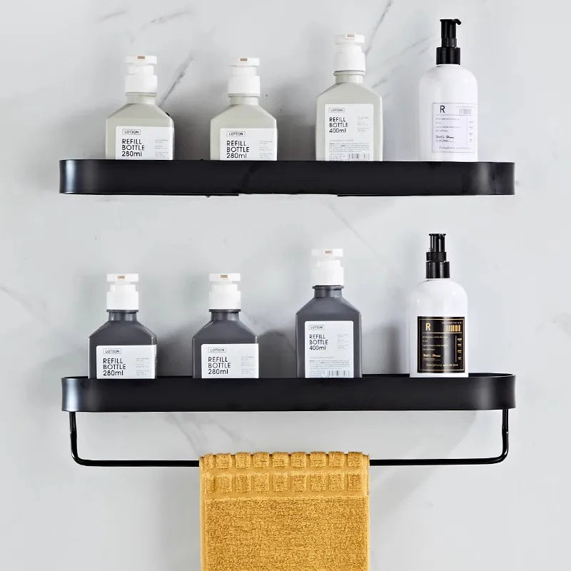 Afralia™ Alumium Bathroom Shelf with Towel Bar and Corner Storage Shelf