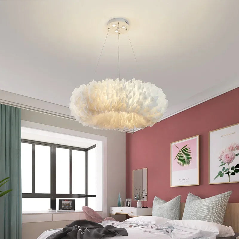 Afralia™ Nordic Feather Pendant Chandelier for Bedroom Kitchen Dining Room