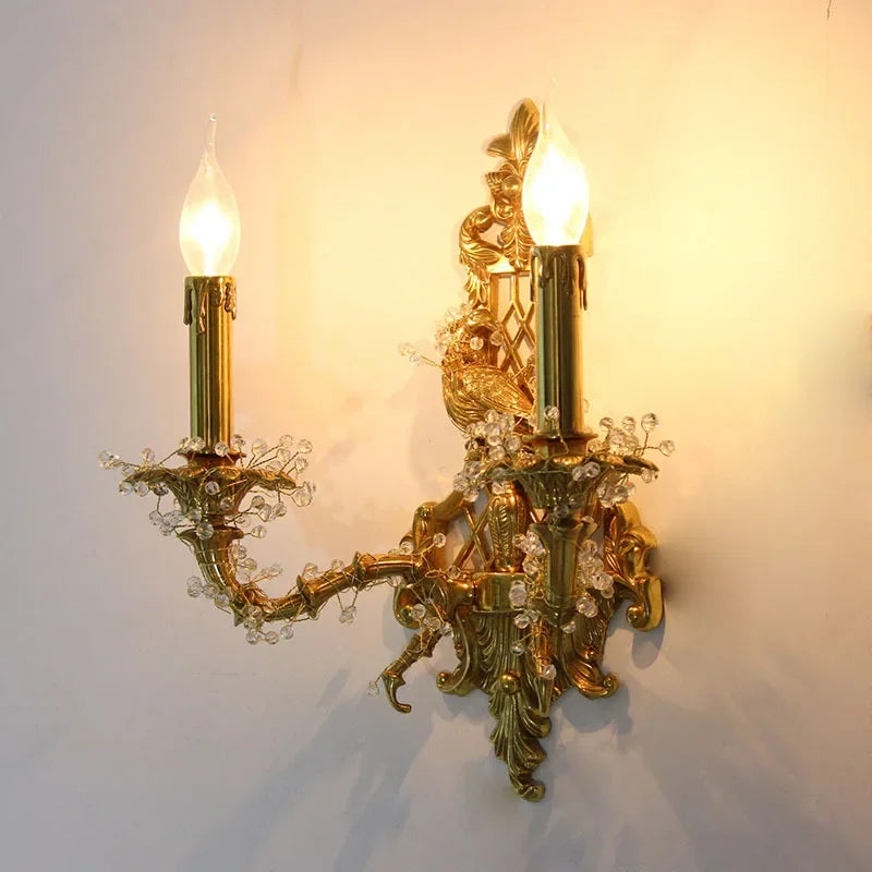Afralia™ Luxury Copper Bird Wall Lamp: European Style, French Retro Design for Living Room or Corridor