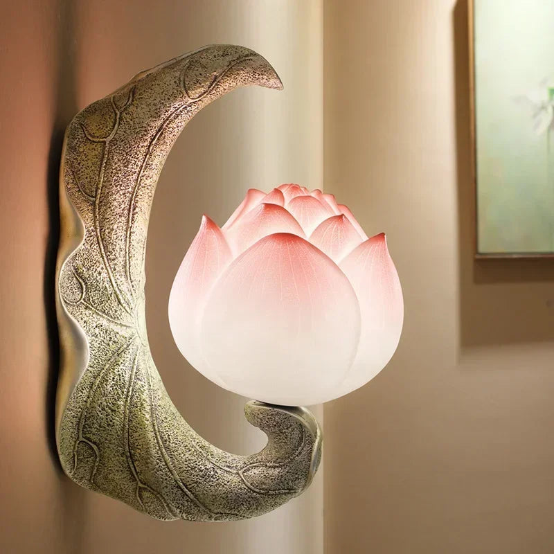 Afralia™ Nordic Lotus LED Wall Lamp: Retro Resin Sconce for Bedroom Home Decor
