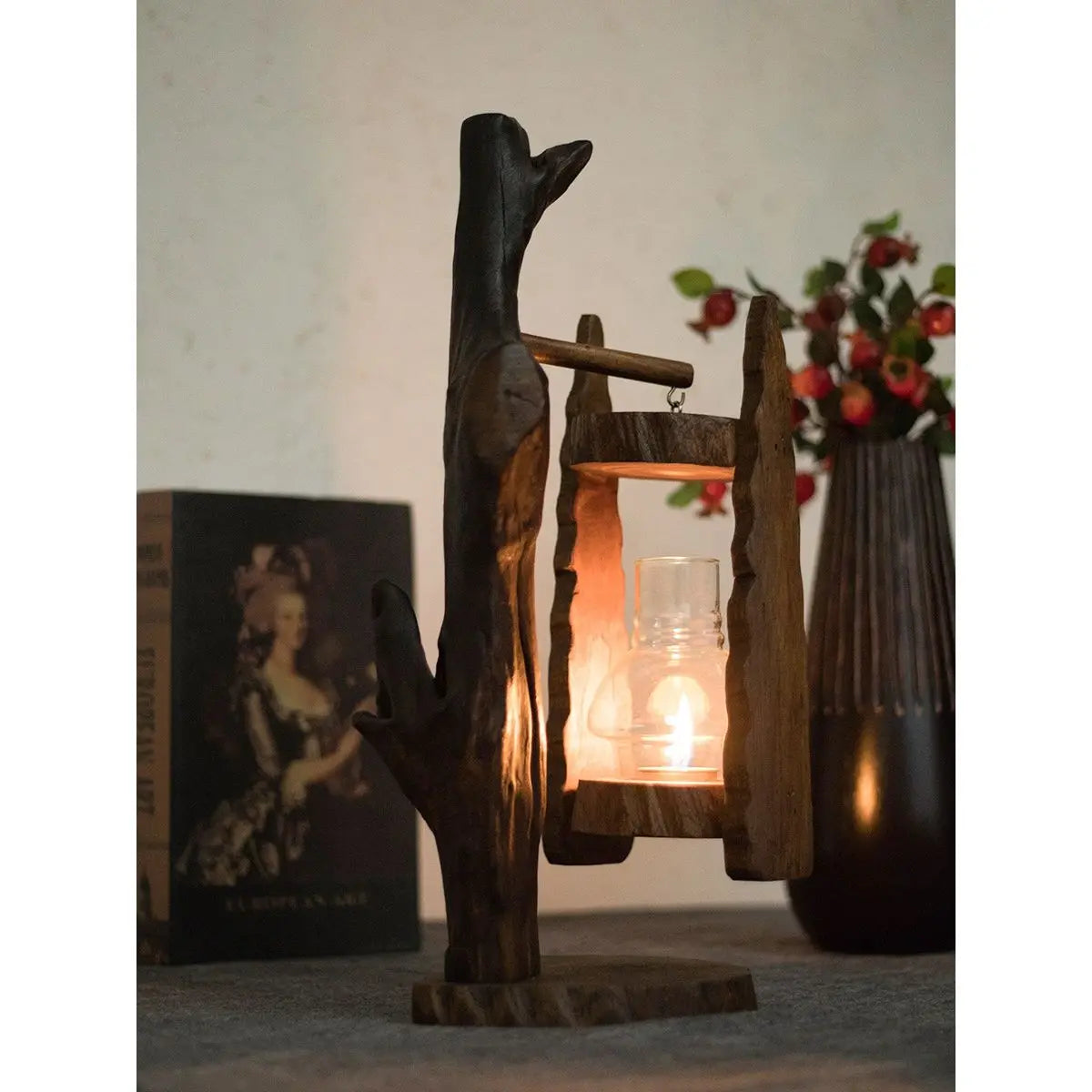 Afralia™ Glass Log Candle Holder - Retro Outdoor Wind Lamp for Creative Ornaments