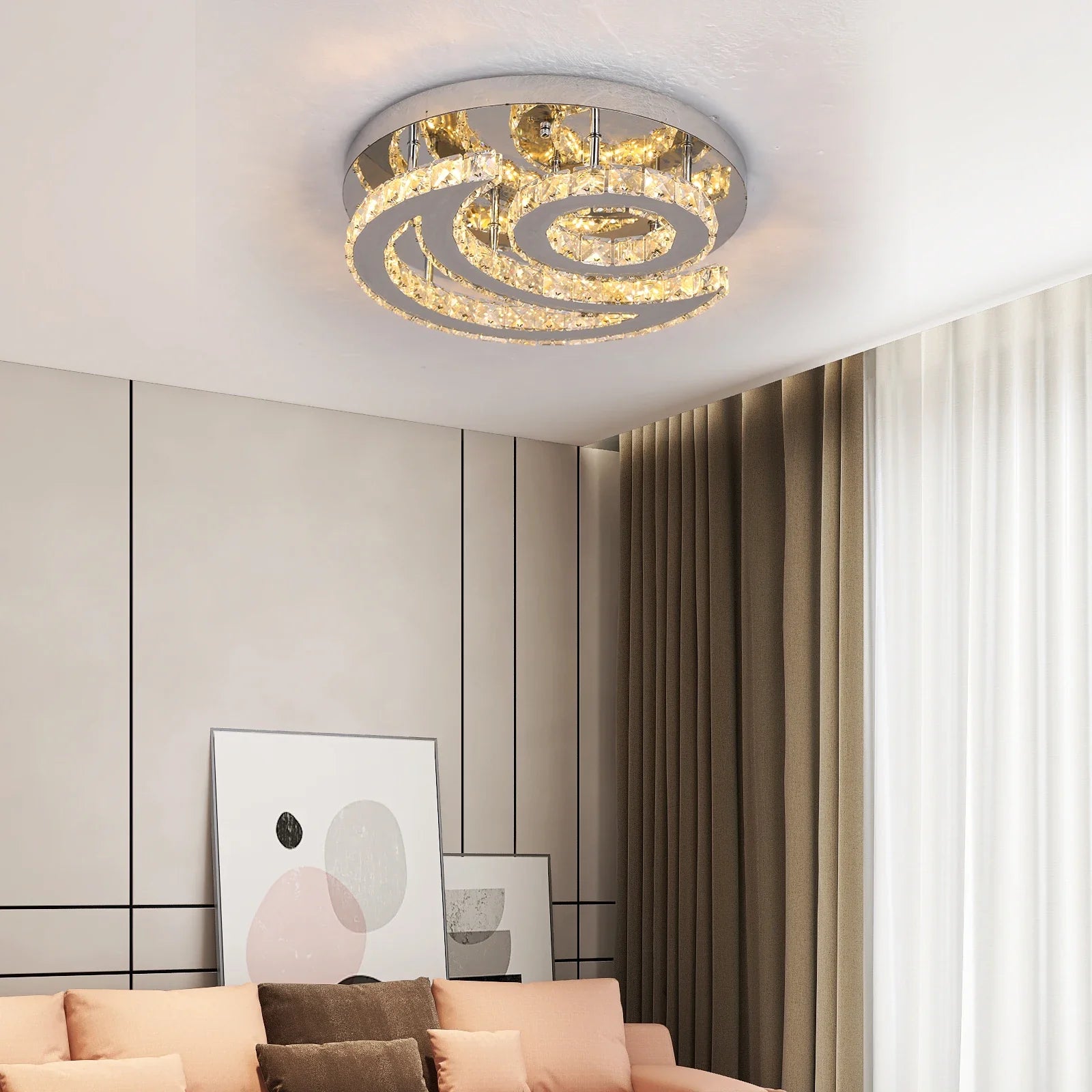 Afralia™ Crystal LED Sun Moon Chandelier Pendant Light for Living Dining Bedroom