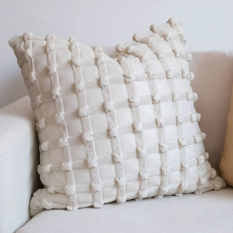 Afralia™ Cream White Plaid 3D Bubble Cushion Cover - Light Luxury Decorative Sofa Pillow Cover