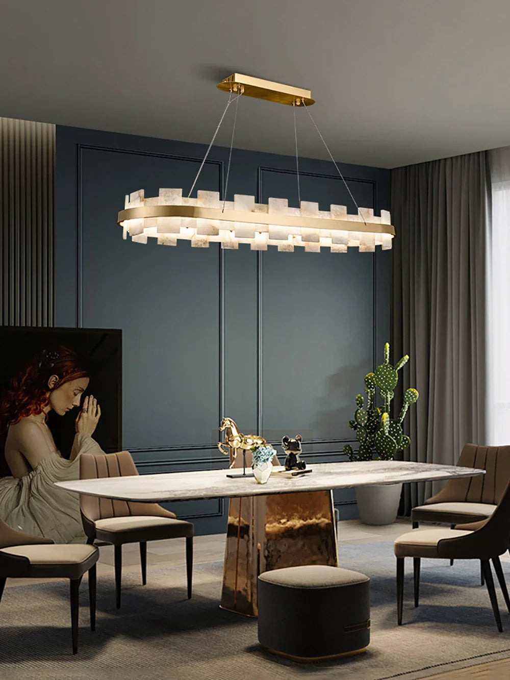 Afralia™ Luxury Marble LED Chandelier: Modern Round Ring Suspension Lamp for Bedroom