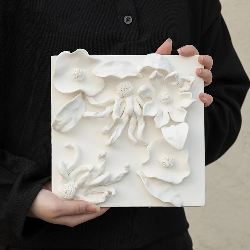 Afralia™ Ceramic Flower Relief Hanging Plate for Wall Decor