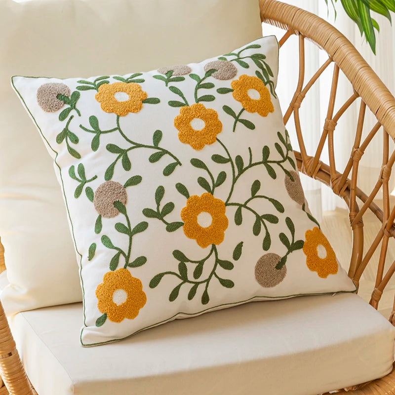 Afralia™ Pure Cotton Floral Embroidered Pillowcase - 45x45cm