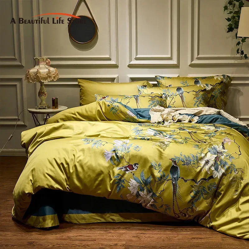 Afralia™ 600TC Egyptian Cotton Bird Plant Flowers Bedding Set with Digital Printing