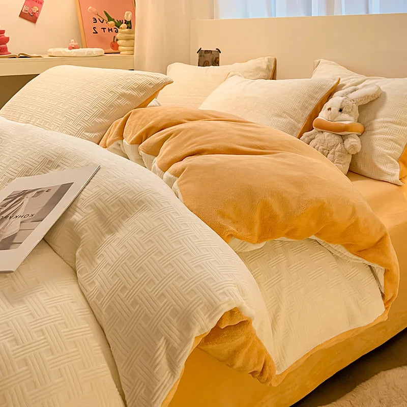 Afralia™ Double Sided Full Queen Duvet Cover Set, Solid Color Double Couple Quilt Cover