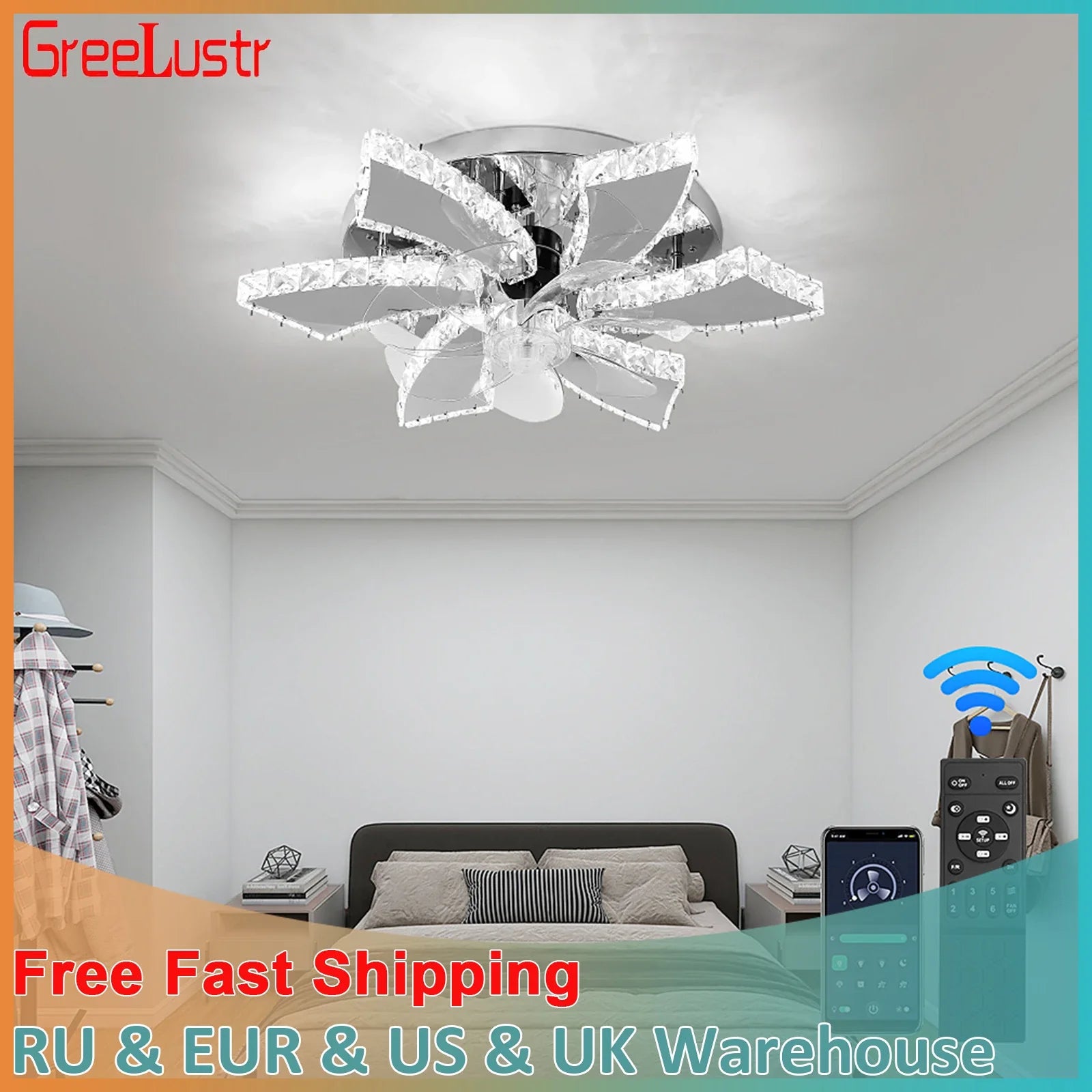 Afralia™ Crystal Ceiling Fan: LED Remote Control Chandelier for Bedroom & Living Room