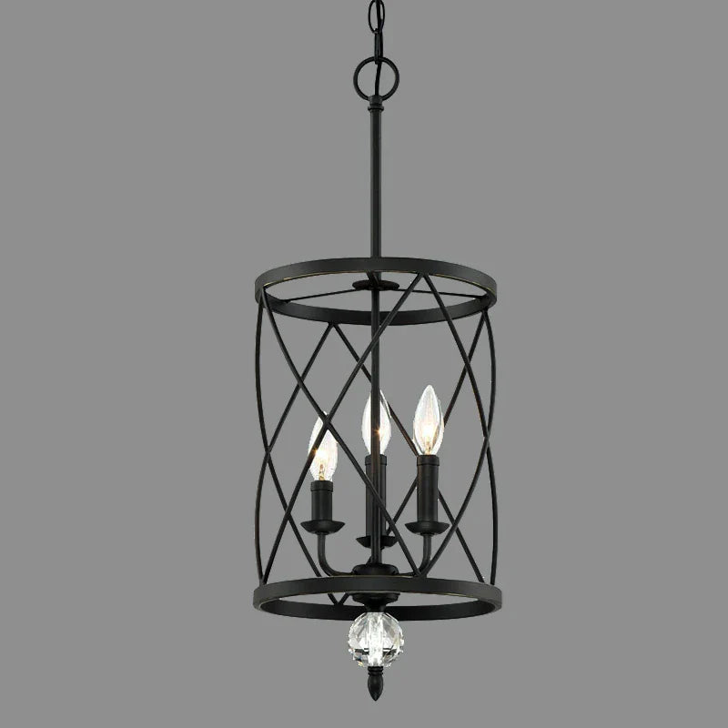 Afralia™ Retro Industrial Three Heads Pendant Crystal Chandelier Black Gold Ceiling Lamp