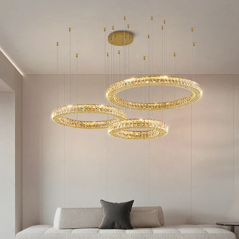 Afralia™ Modern Crystal Chandelier Chrome Golden Round Pendant Lights