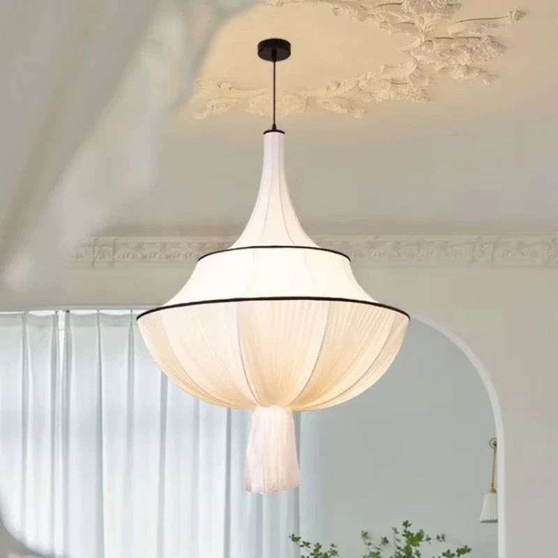 Afralia™ Creamy E27 Foyer Chandelier: French-Inspired LED Pendant Lights for Bedroom, Art Decor Lampara