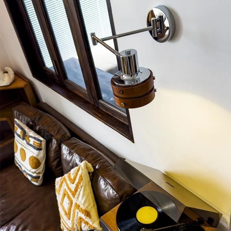 Afralia™ Vintage Iron Wood LED Wall Lamp Swing Arm Aplique Pared