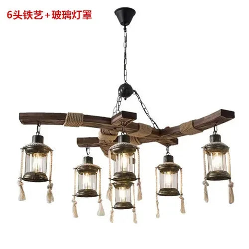 Afralia™ Retro Hemp Rope Chandelier Pendant Lamp for Bar and Restaurant