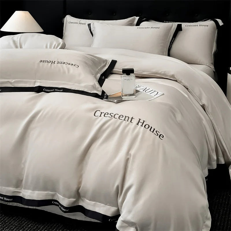 Afralia™ Ice Silk Embroidery Bed Set | Skin-Friendly Duvet Cover Kit | Comforter Sets