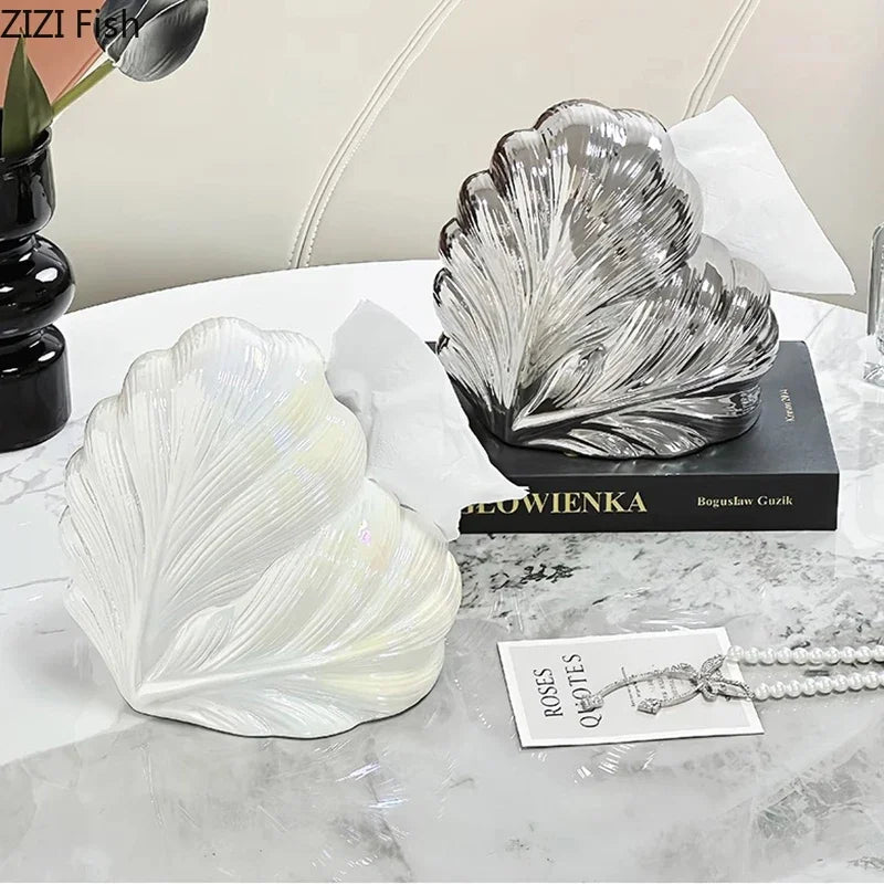 Afralia™ Heart Feather Ceramic Tissue Box Desk Decoration Bedside Paper Towel Case