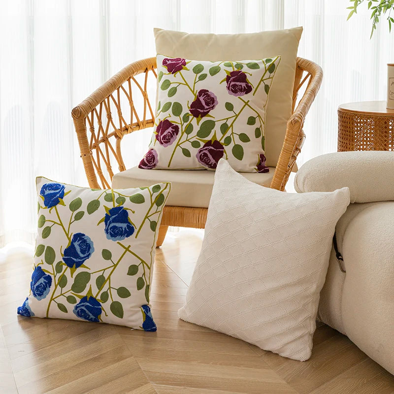 Afralia™ Floral Embroidered Cotton Cushion Cover - 45x45cm
