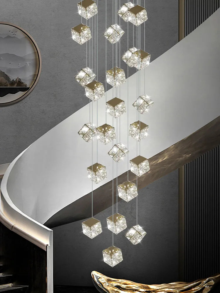 Afralia™ Crystal Modern Chandelier for Living Room Luxury Loft LED Lighting Staircase Chandelier