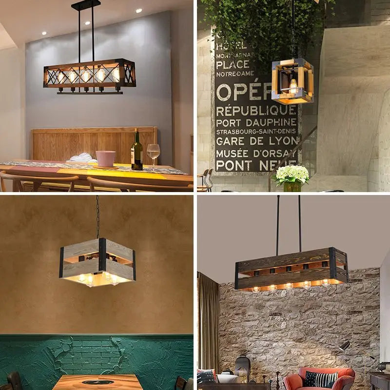 Afralia™ 6-Head Industrial Style Pendant Lamp - Retro Solid Wood Iron Table Light