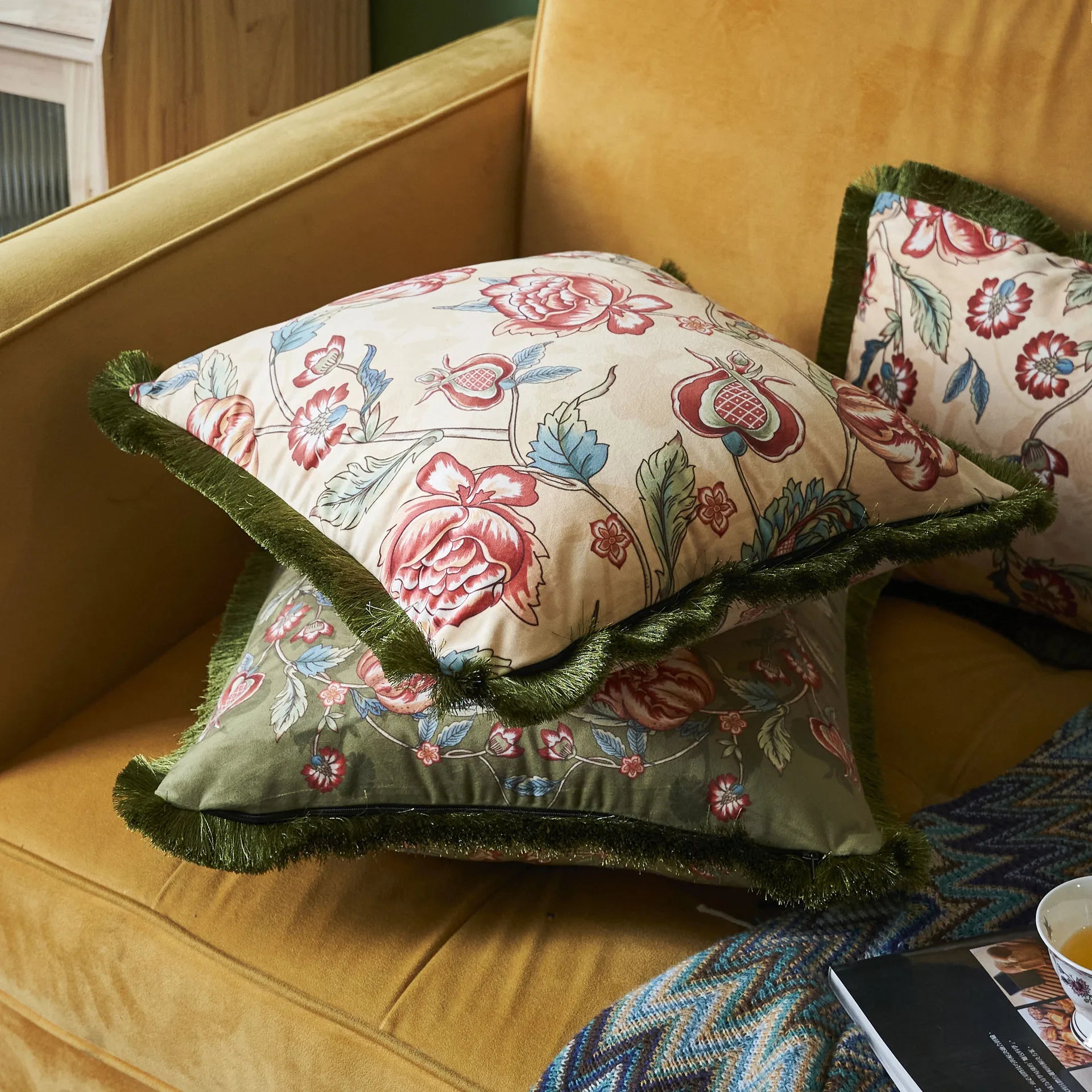 Afralia™ Tassel Pillowcase: Retro Plant Flower Office Sofa Bedside Decor