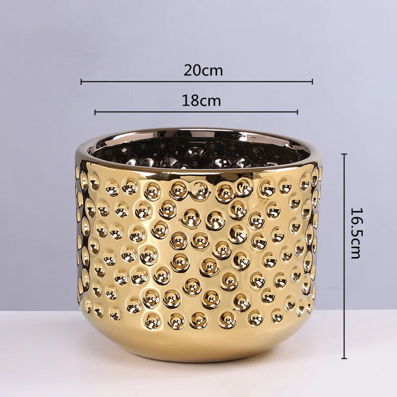 Afralia™ Gold Ceramic Flower Pot Succulent Vase Terrarium Plant Pots for Home Balcony Decor