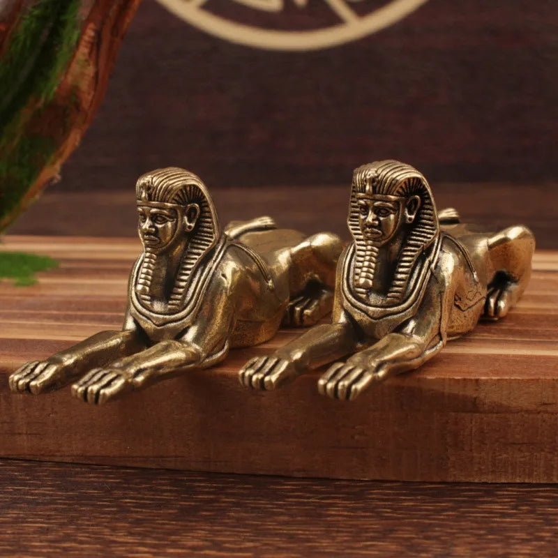 Afralia™ Golden Sphinx Brass Egyptian Sculpture Vintage Decor Figurines Home Decor Accessories