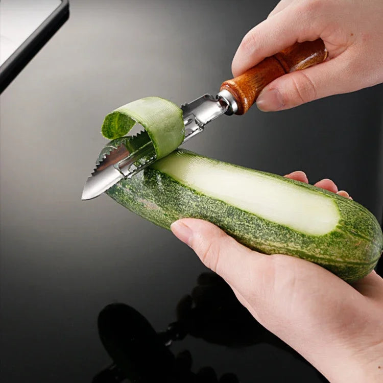 Afralia™ Stainless Steel Wooden Handle Peeler and Scale Shaver Combo