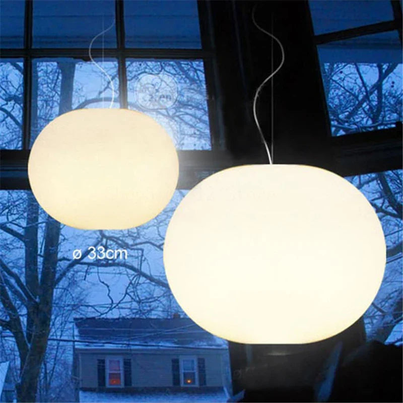 Afralia™ Oval White Glass Pendant Lights for Modern Living Room, LED Hanging Lamp