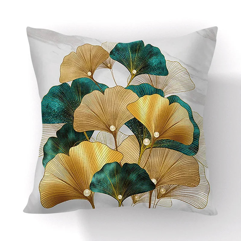 Afralia™ Ginkgo Leaves Print Sofa Pillowcase 45x45cm Modern Nordic Chair Cushion Cover