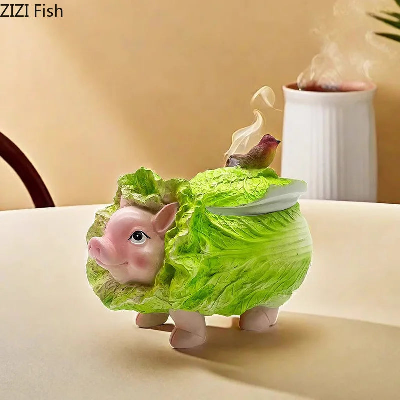 Afralia™ Cabbage Pig Ashtray: Creative Home & Office Smoking Accessory