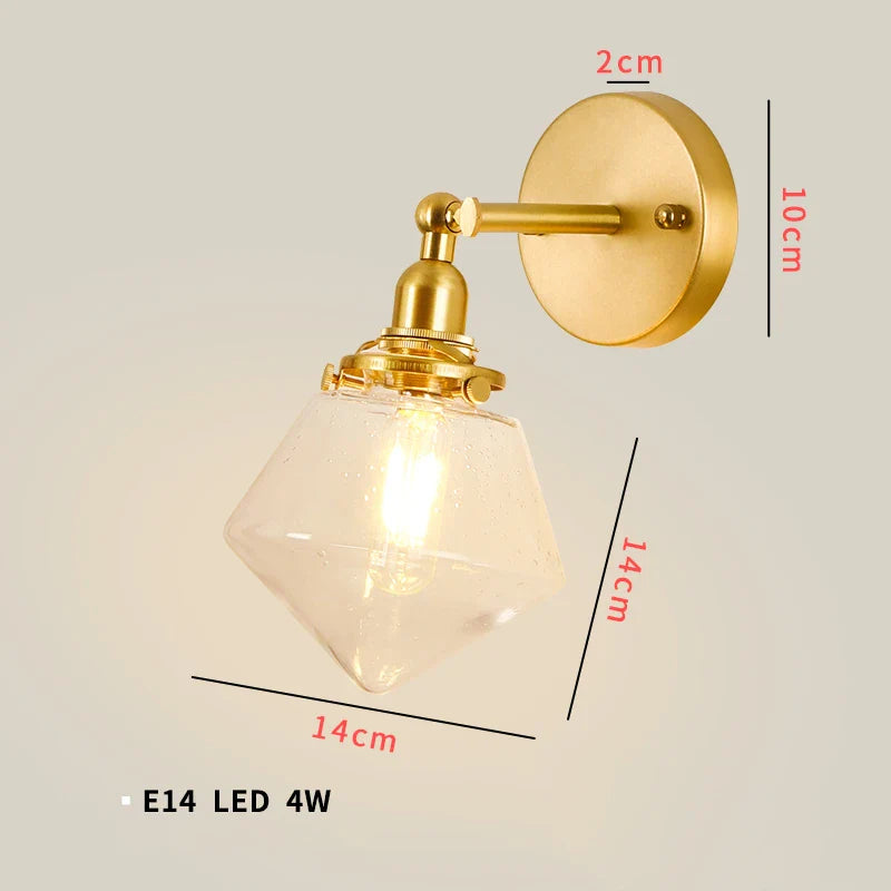 Afralia™ Clear Glass LED Mirror Light Pull Chain Copper E14 Wall Lamp