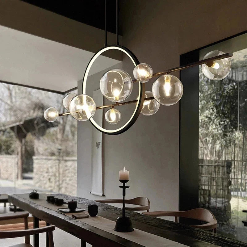 Afralia™ Modern Black LED Chandelier Pendant Light for Living Kitchen Dining Room