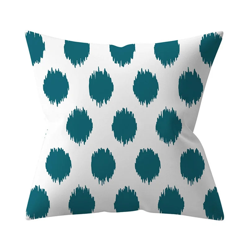 Afralia™ Teal Blue Green Flower Leaves Stripe Geometric Pillowcase Home Decor Sofa Cushion Cover