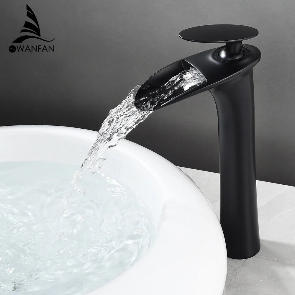 Afralia™ White Waterfall Bathroom Faucet Mixer Tap for Modern Basin, Cold & Hot Water