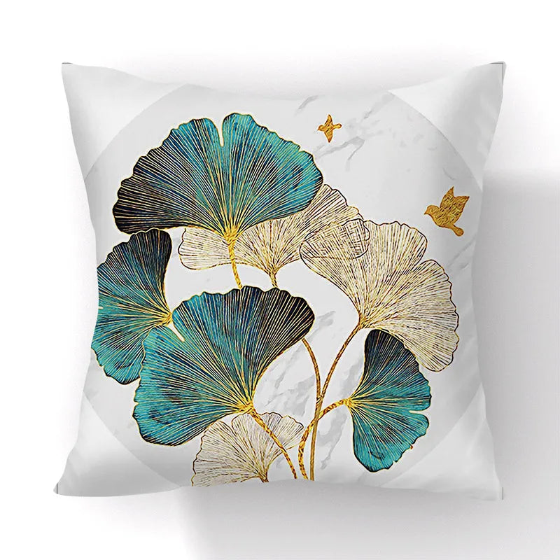 Afralia™ Ginkgo Leaves Print Sofa Pillowcase 45x45cm Modern Nordic Chair Cushion Cover