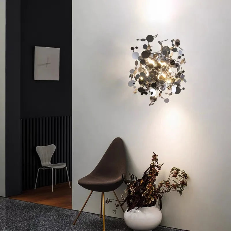 Afralia™ Stainless Leaf Wall Lamp Sconce Light for Living Room Bedroom