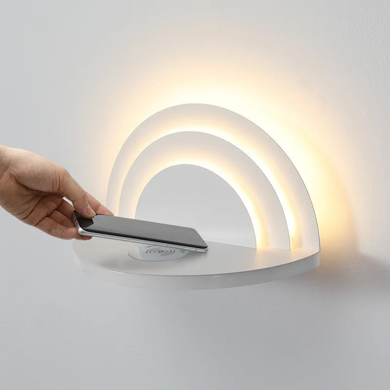 Afralia™ Wireless Charging Bedside Lamp with Storage, Decorative Wall-mounted Bedroom Light